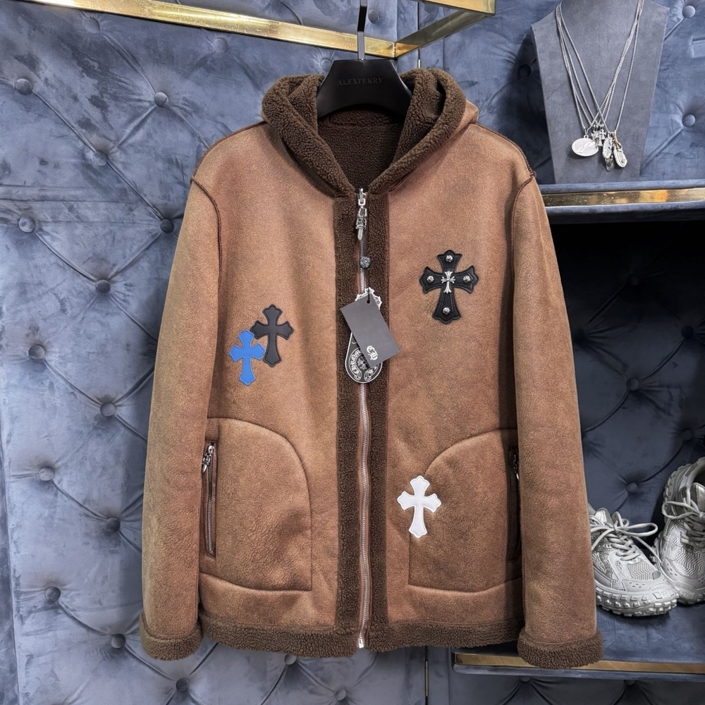 Chrome Hearts Reversible Leather and Fur Hooded Jacket